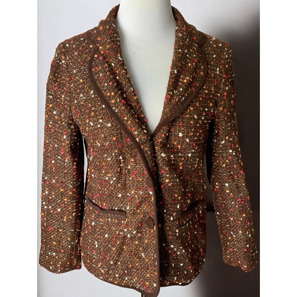Susan Graver Style Long Sleeve Metallic Brown Multicolor Tweed Button up Small - Picture 9 of 9